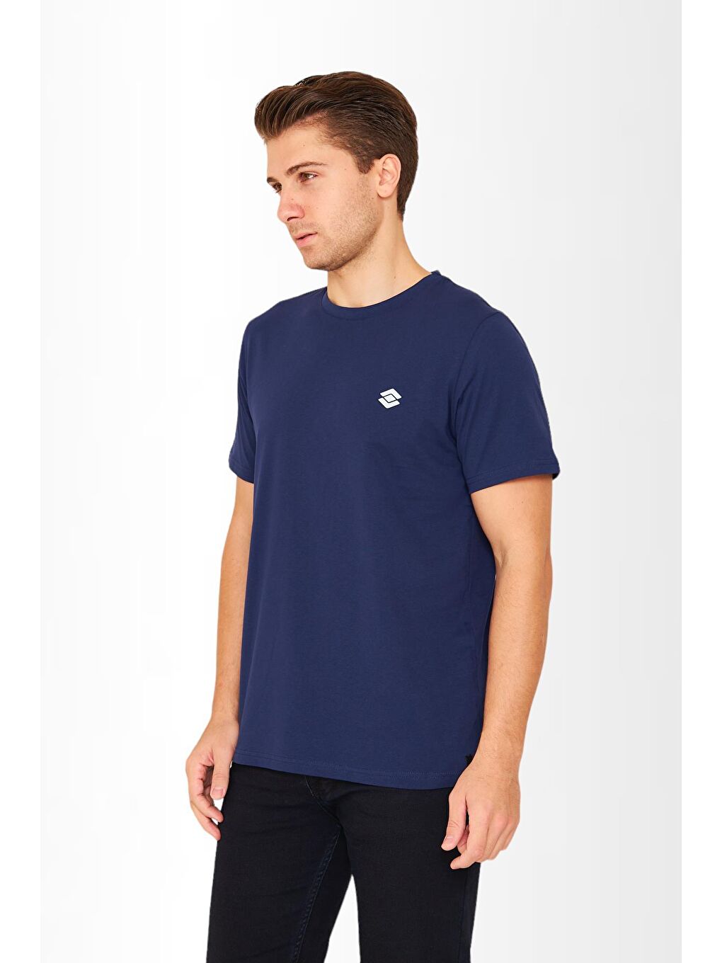 Kısa Kollu Bisiklet Yaka Lacivert Erkek Tişört M1401TL-4