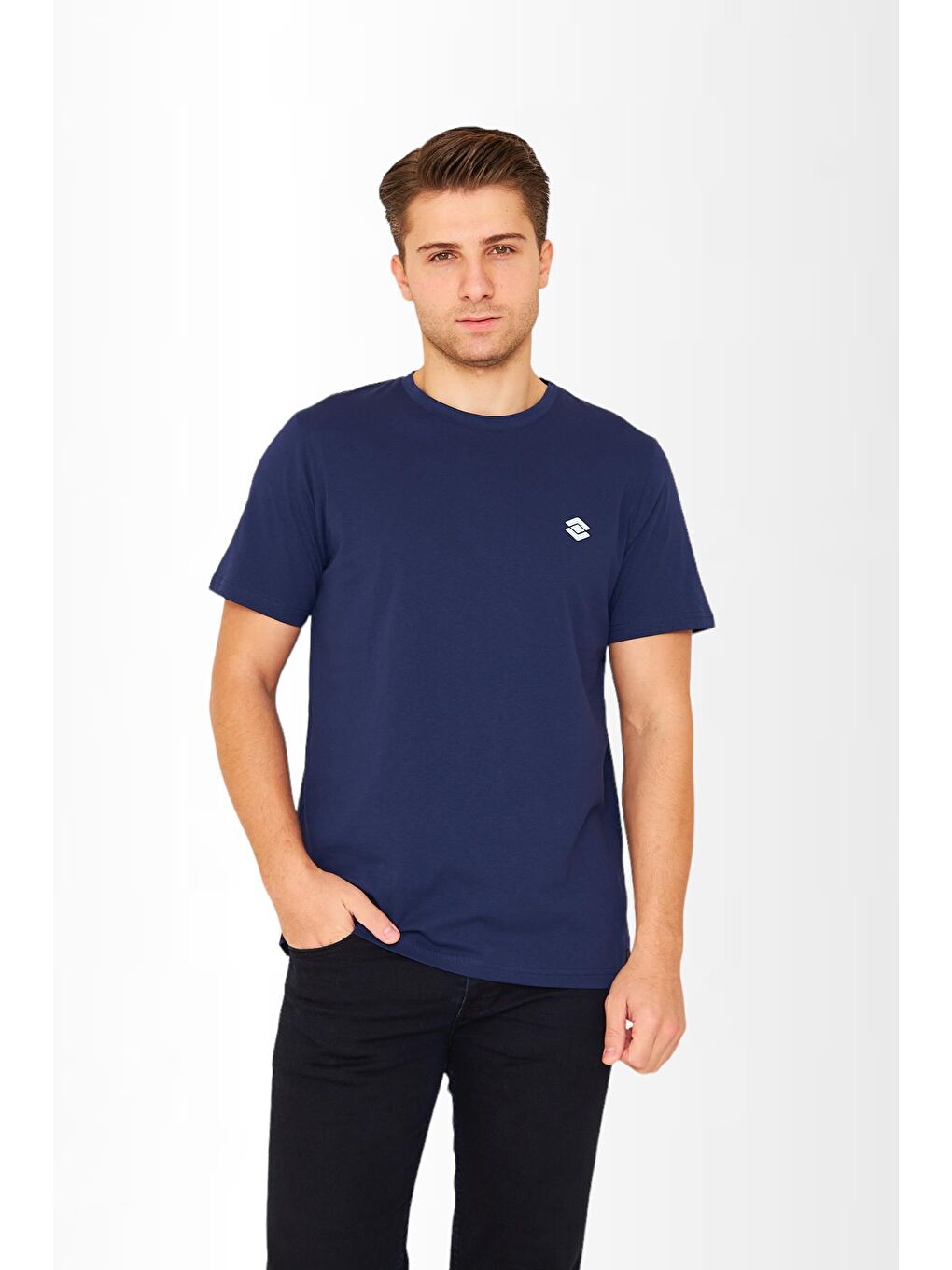 Kısa Kollu Bisiklet Yaka Lacivert Erkek Tişört M1401TL-5