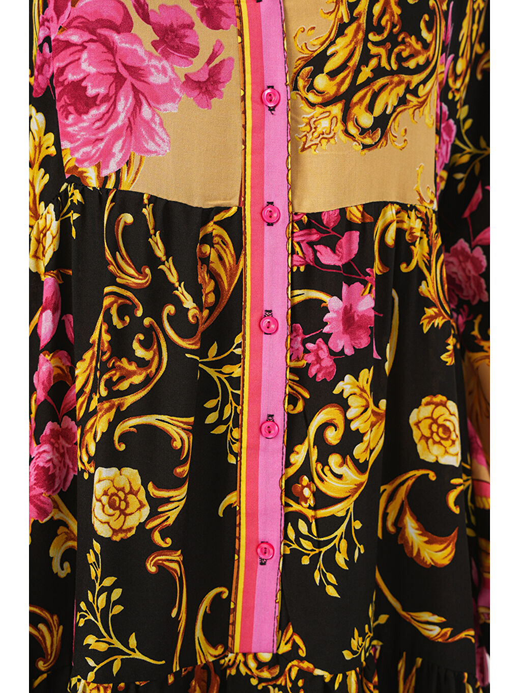 Kadın Desenli Uzun Tesettür Elbise 2585 - B.Sarı-4