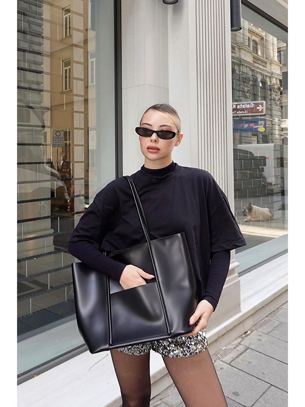 Pax Big Size Omuz Çantası Siyah-5