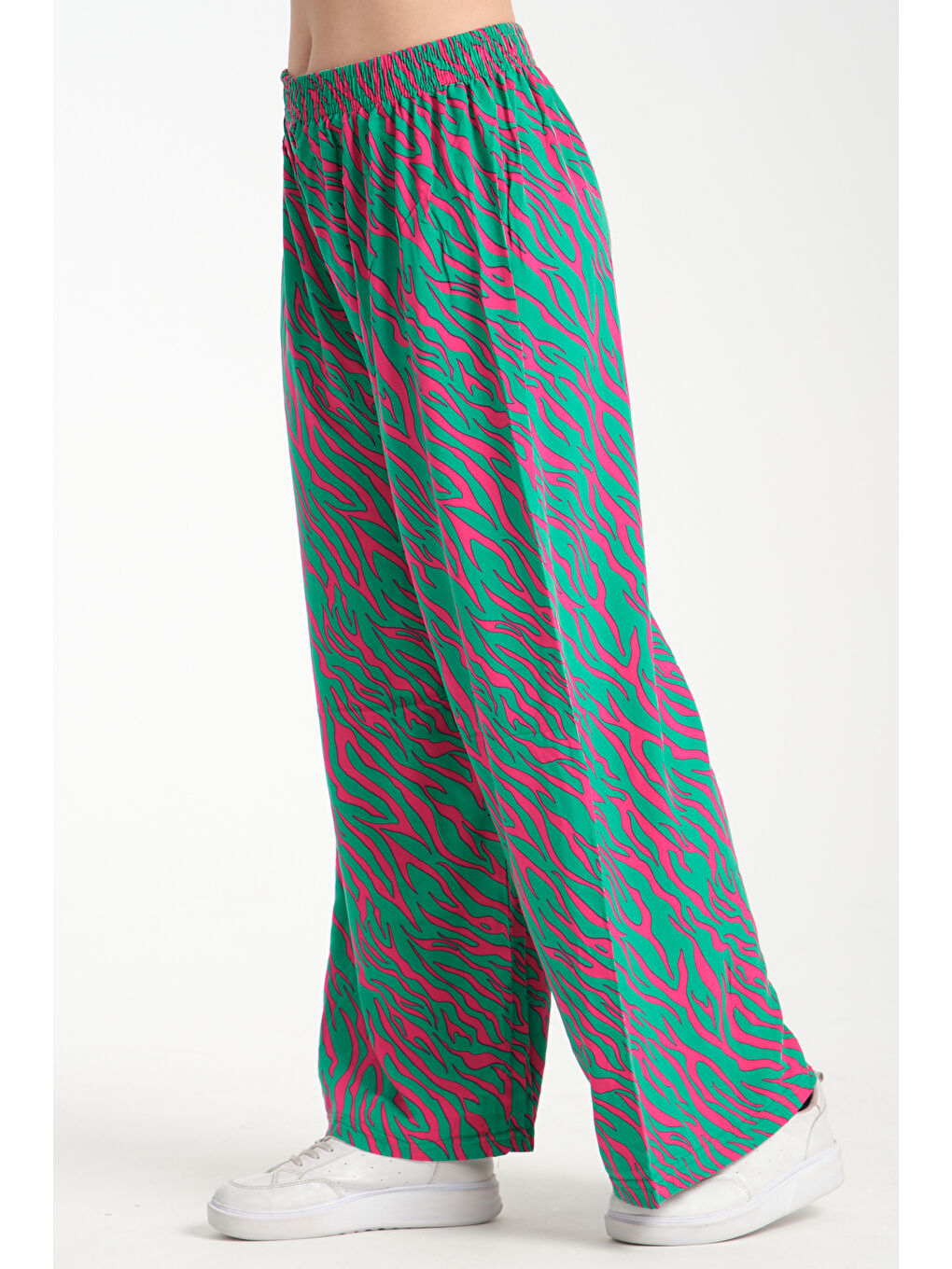 Fuşya Kadın Desenli Dökümlü Viskon Pantolon 1081-2