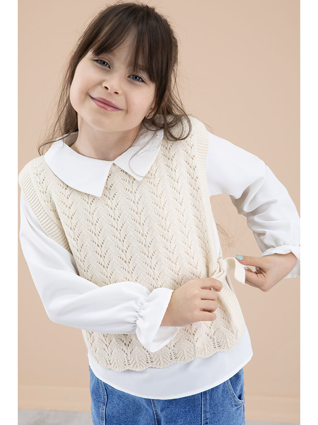 Mavi Jean Pantolonlu Dantelli Süveterli Kız Çocuk 3lü Takım 20691-2