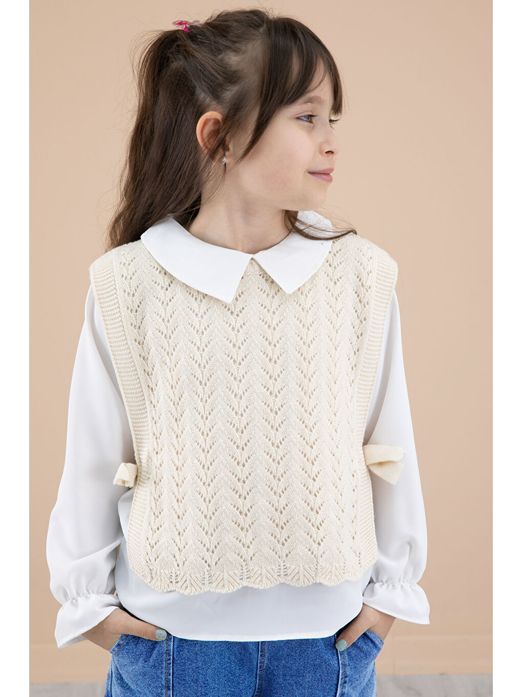 Mavi Jean Pantolonlu Dantelli Süveterli Kız Çocuk 3lü Takım 20691-4