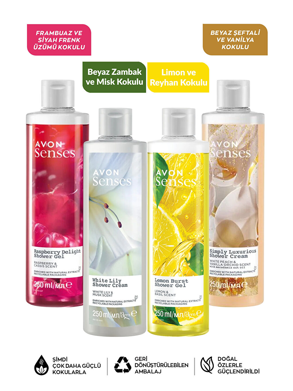 Şeftali Vanilya Orkide Frenk Üzümü Zambak Limon ve Reyhan Kokulu Duş Jeli Paketi-1