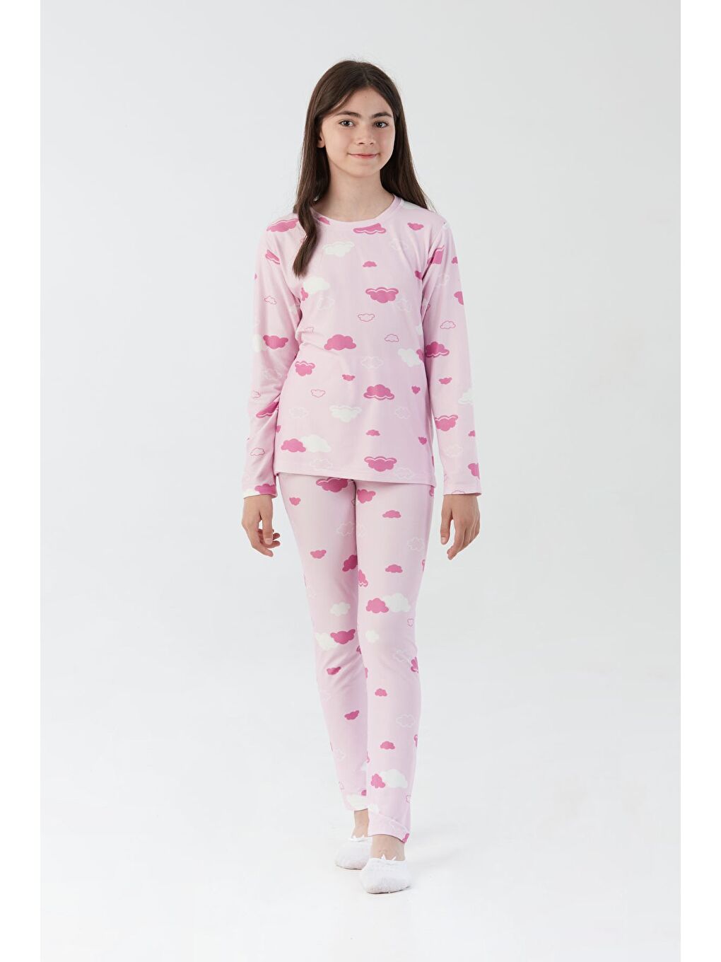 Lila Bulut Desenli Süet Kız Çocuk Pijama Takımı-3