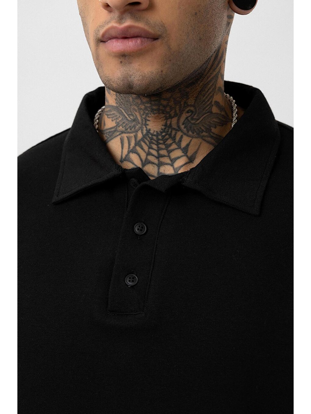 Basic Polo Yaka Oversize Tişört Siyah-5