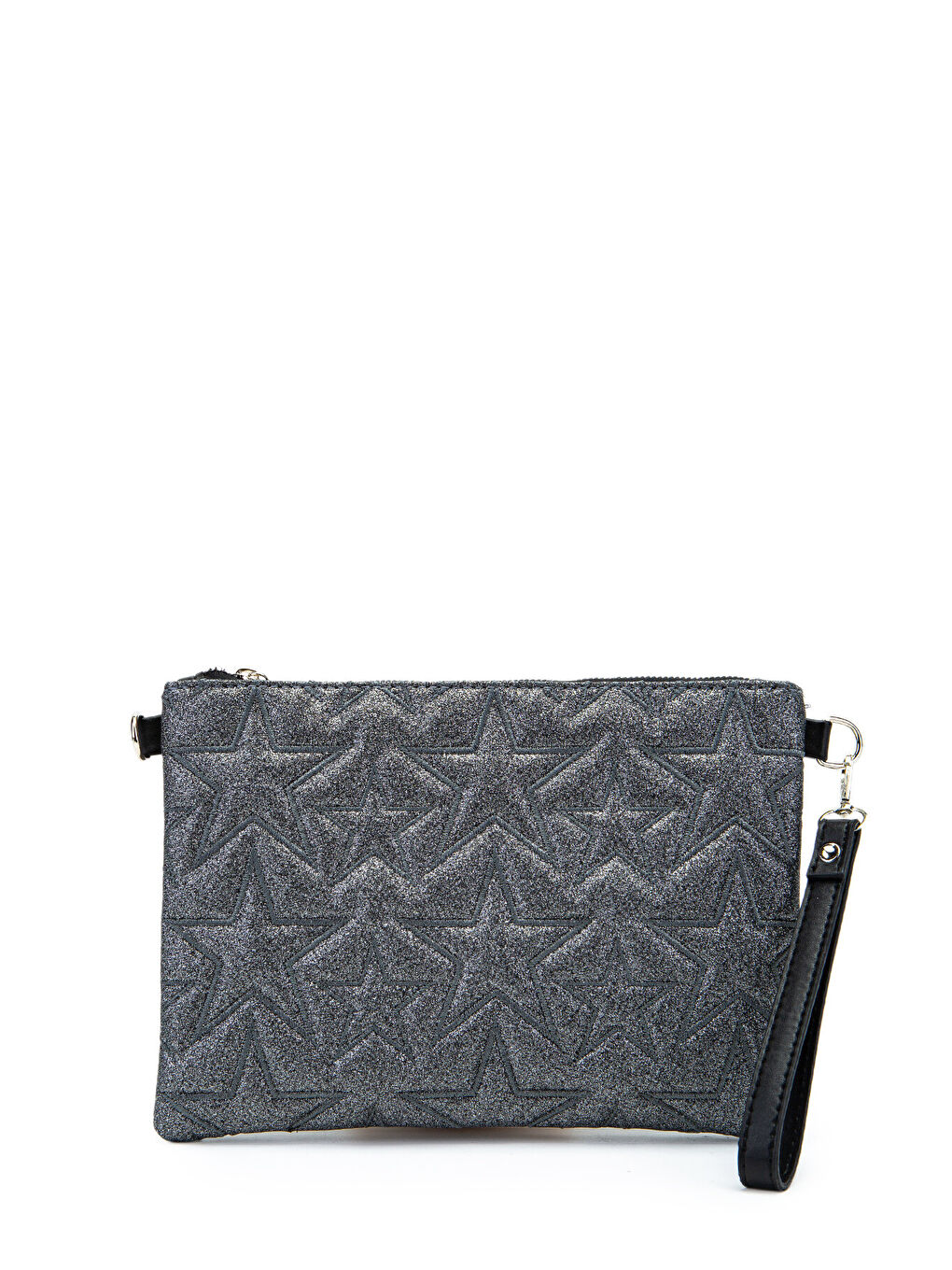 Yıldız Dikişli Clutch Star Kadın Çanta Simli Antrasit-1