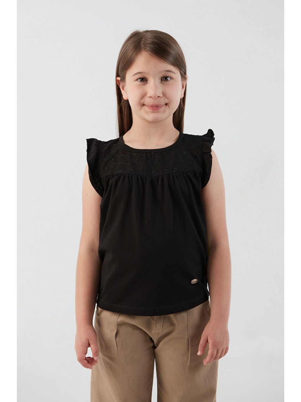 Siyah Dantel Detaylı Kız Çocuk Bluz