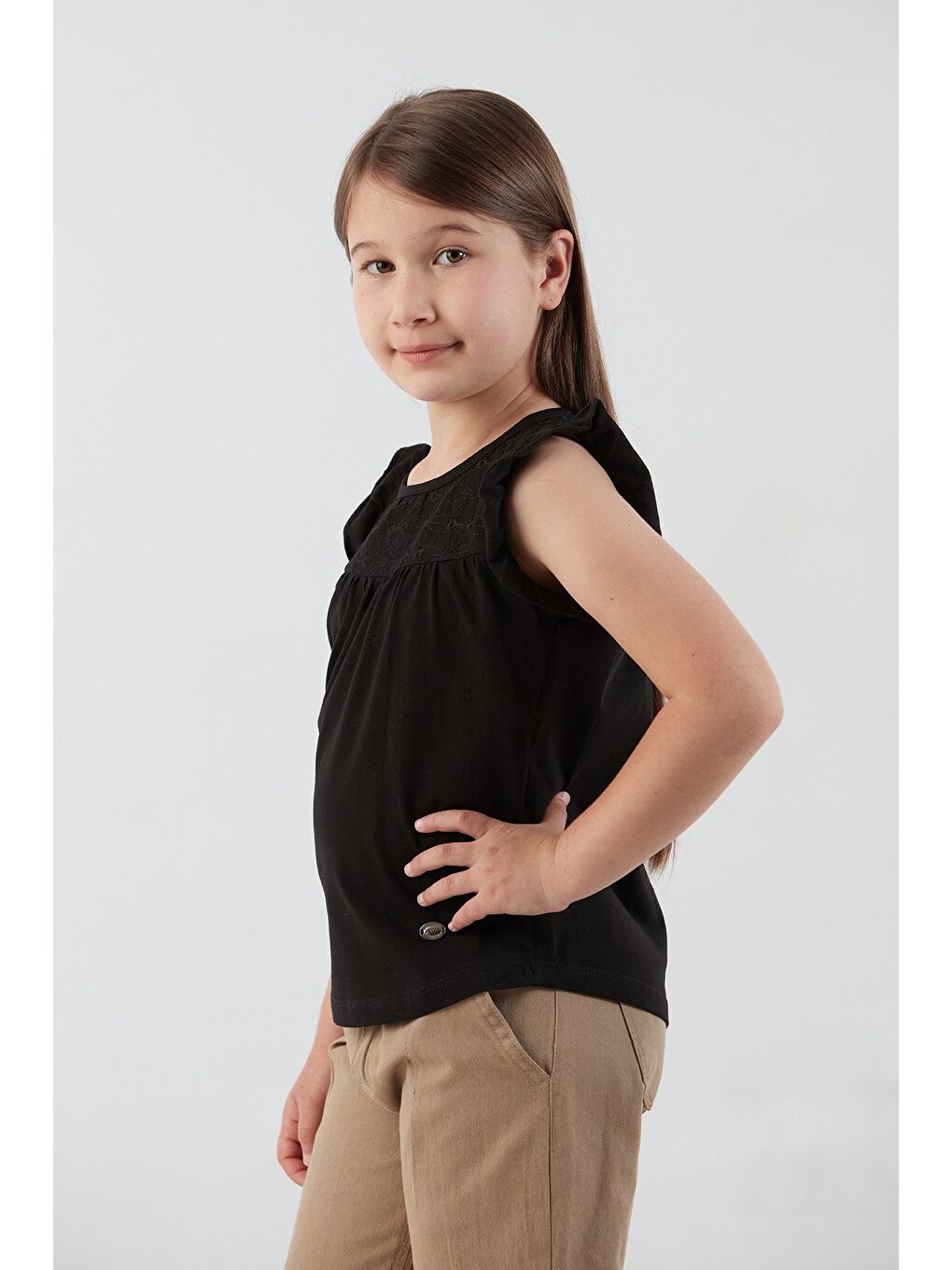 Siyah Dantel Detaylı Kız Çocuk Bluz-1