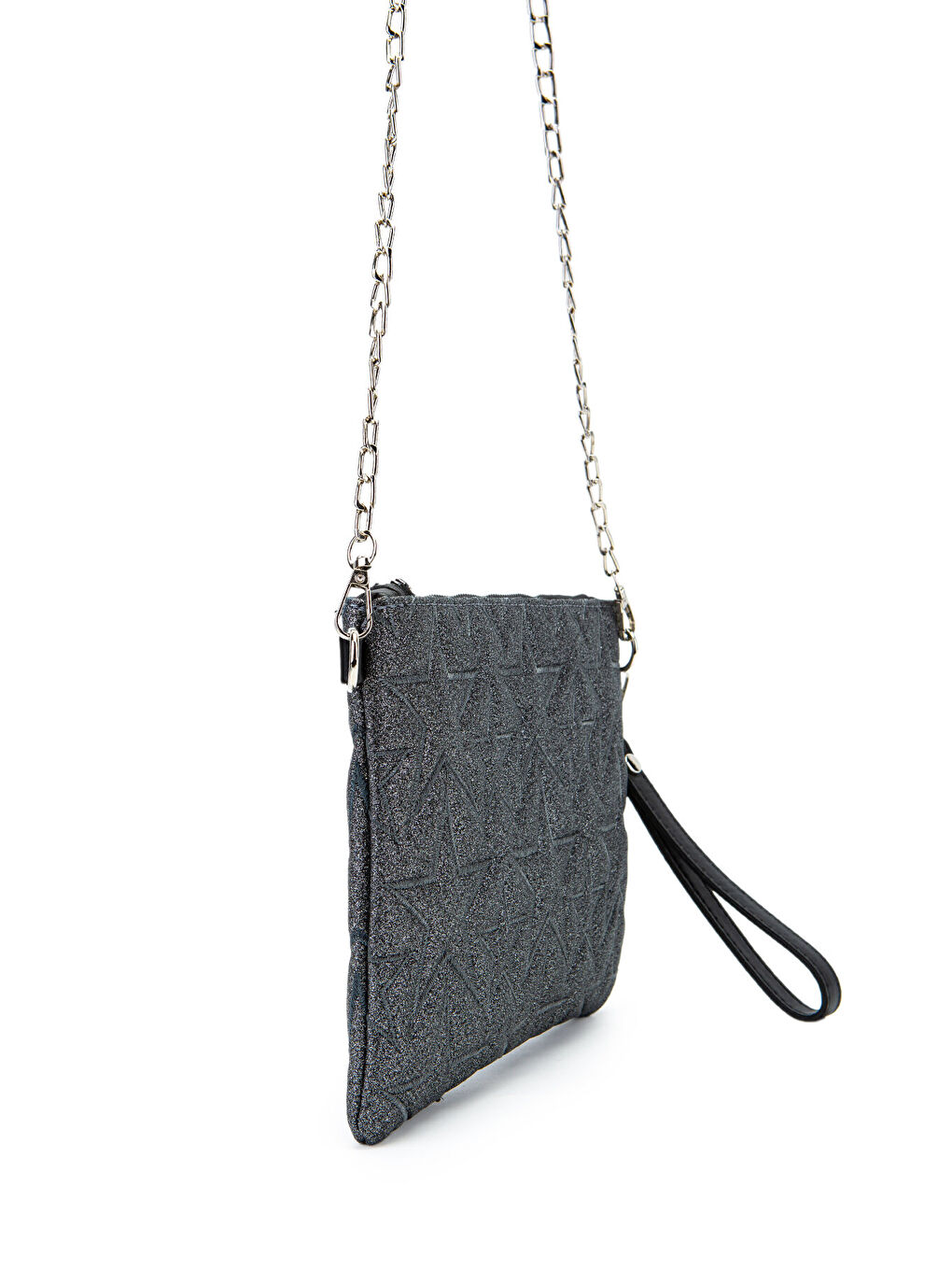 Yıldız Dikişli Clutch Star Kadın Çanta Simli Antrasit-2
