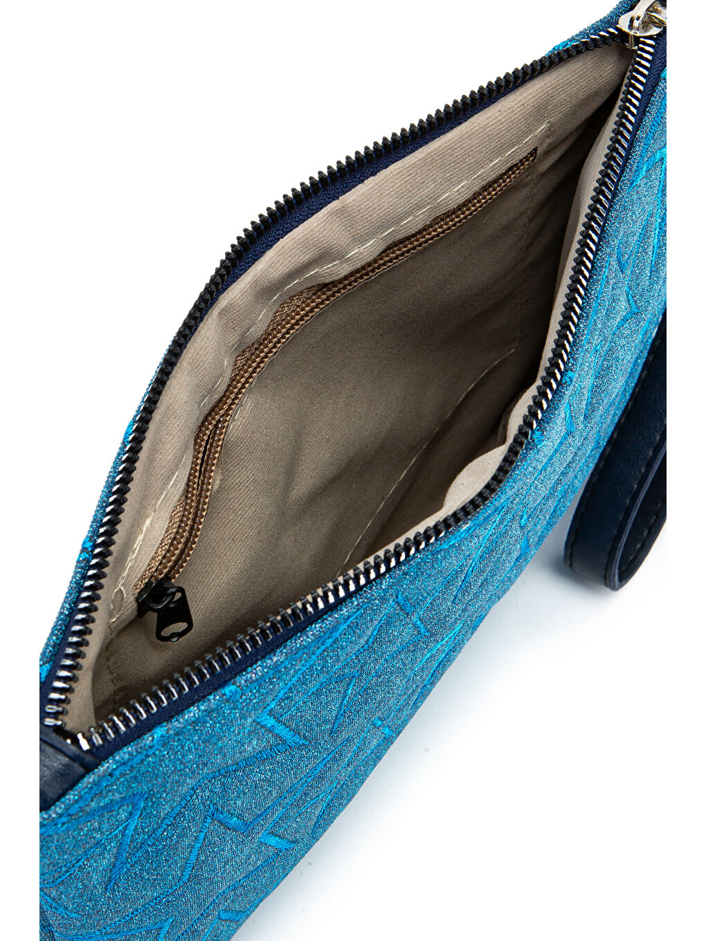 Yıldız Dikişli Clutch Star Kadın Çanta Simli Mavi-3