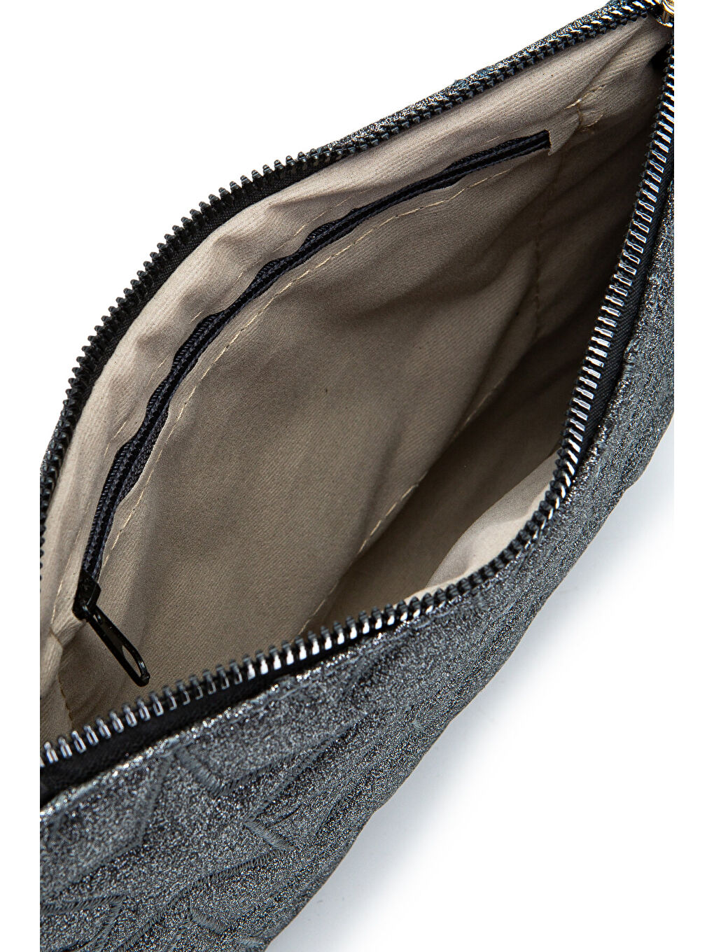 Yıldız Dikişli Clutch Star Kadın Çanta Simli Antrasit-3