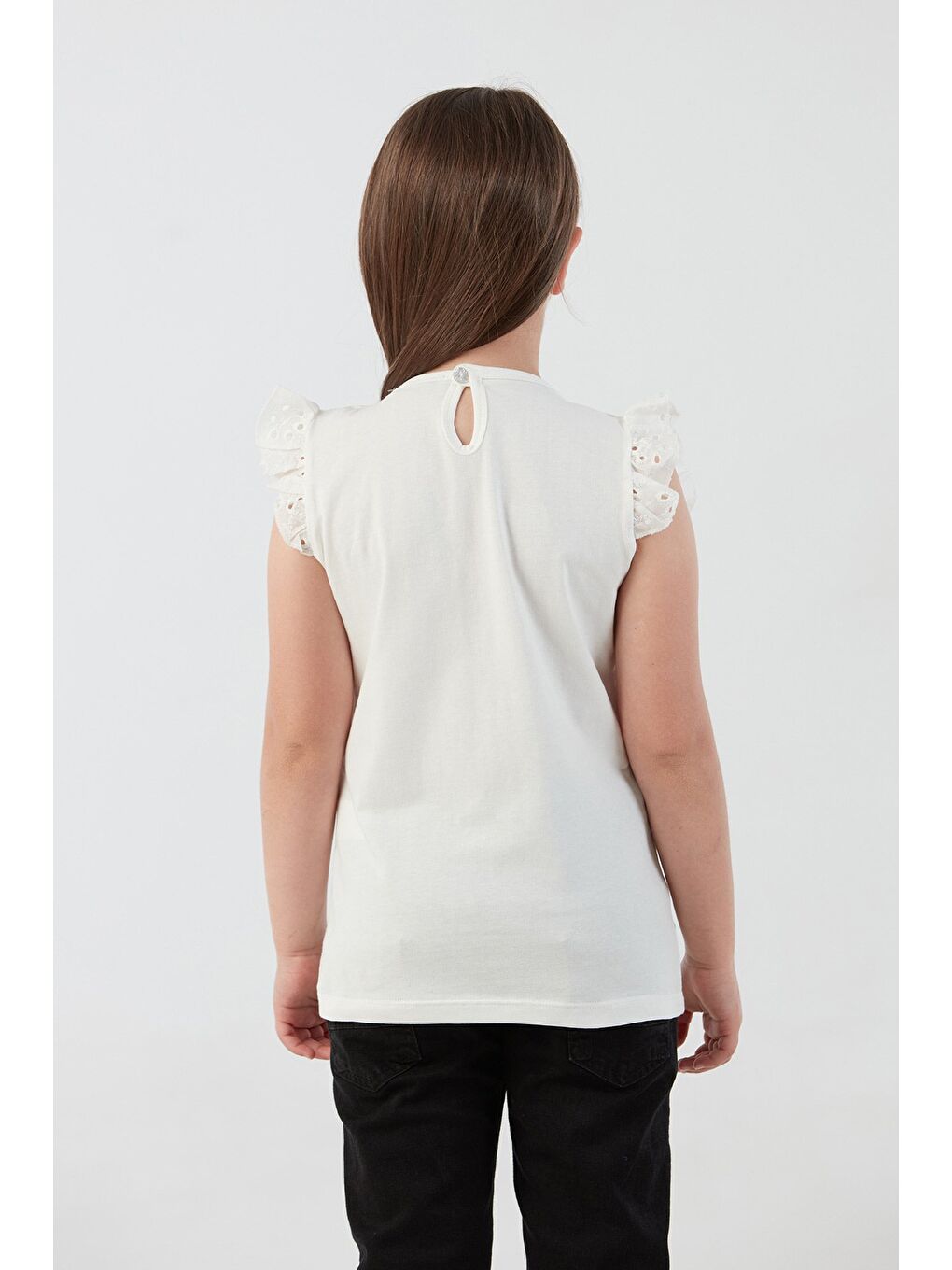 Ekru Nakışlı F Harf Armalı Kız Çocuk Bluz-2