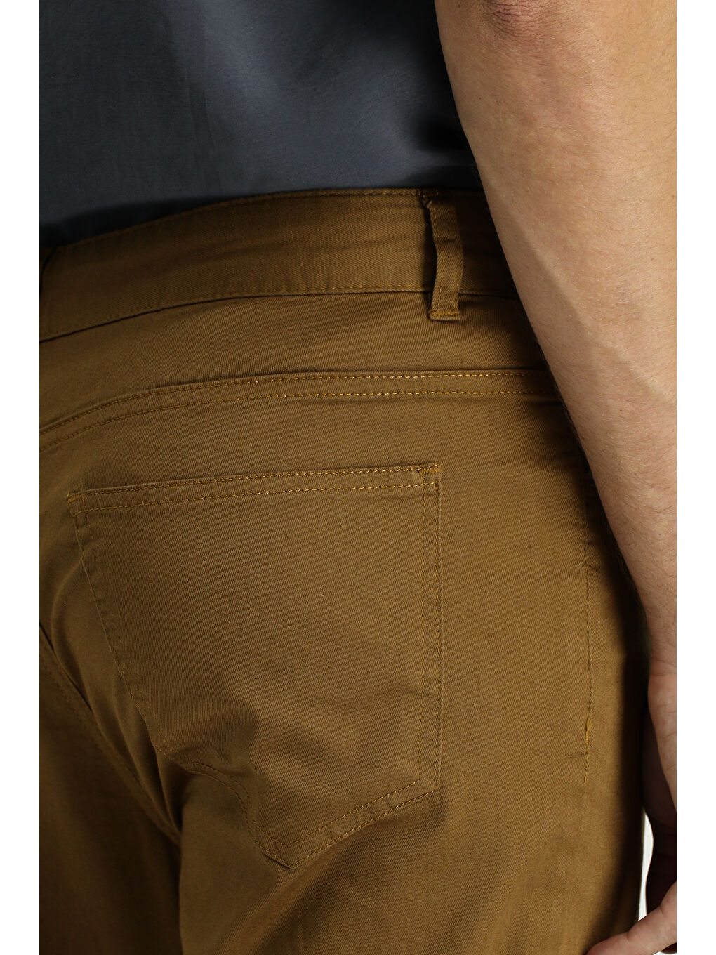 Kahverengi Slim Fit Dar Kesim Elastanlı Kanvas / Chino Pantolon-5