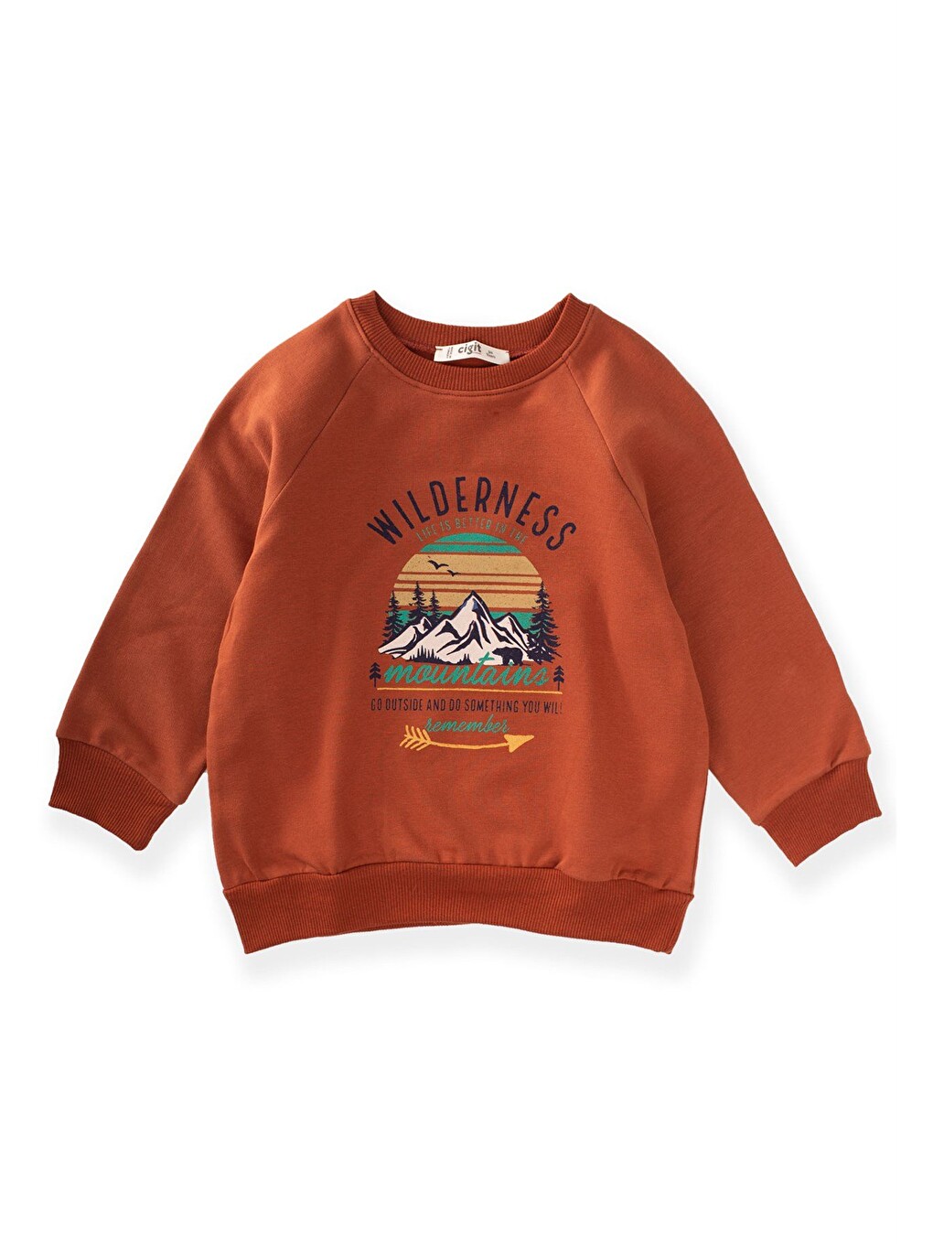Kahverengi Dağ Baskılı Sweatshirt 3-9 Yaş Koyu Kiremit-1
