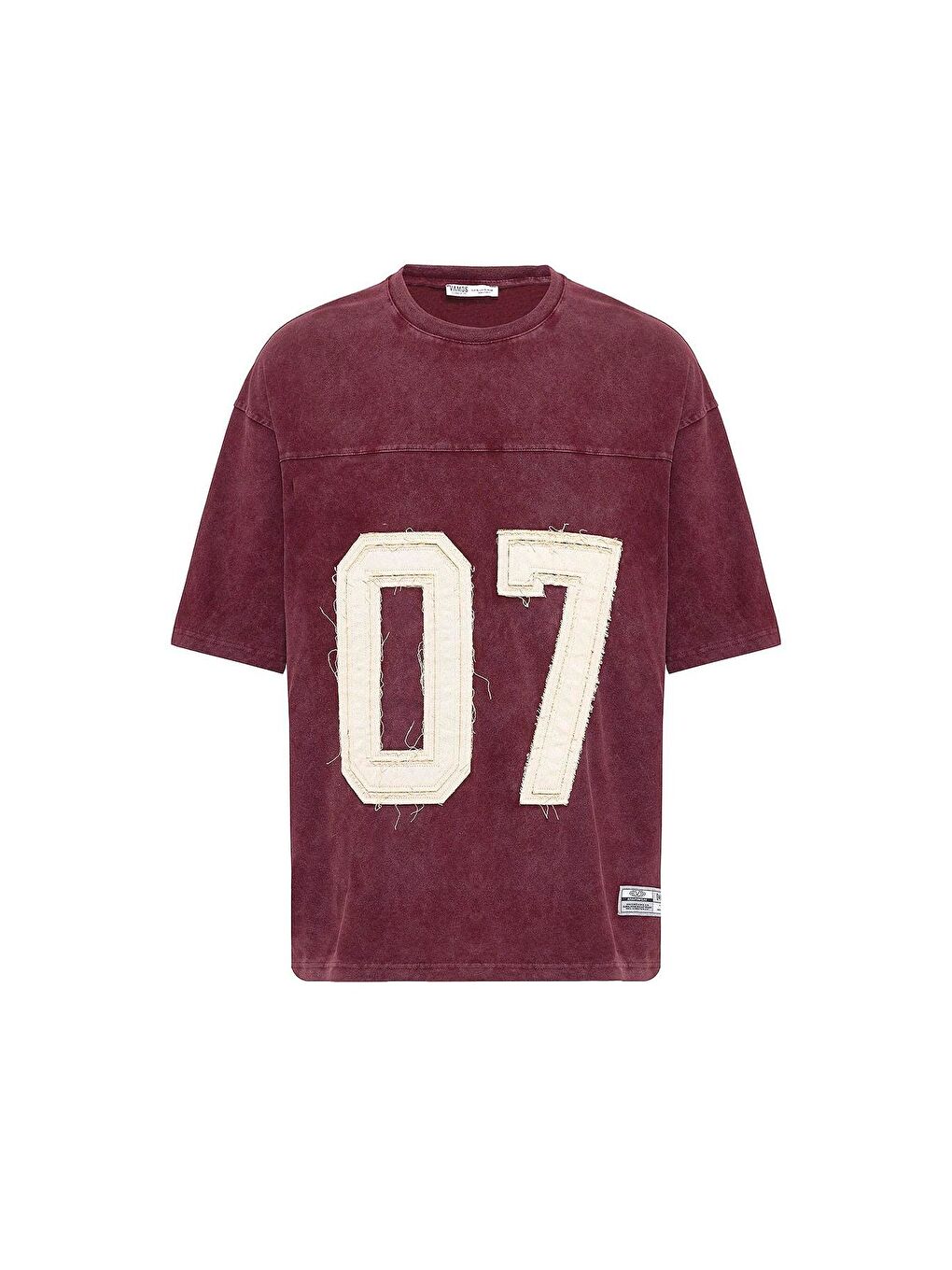 Yıkamalı Baskılı Oversize Tişört Koyu Kırmızı-1