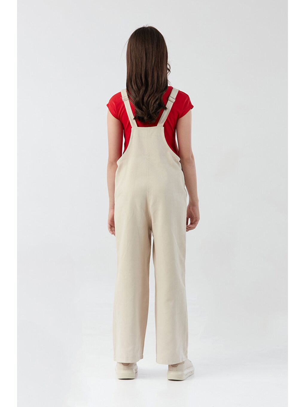 Bej Ayıcık Nakışlı Cep Detaylı Kız Çocuk Tulum-1