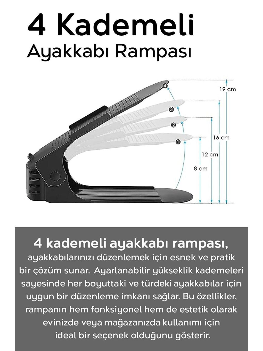 Siyah 10'lu Tekli Ayarlanabilir Ayakkabı Rampası Dolap İçi Ayakkabı Düzenleyici Organizer-1