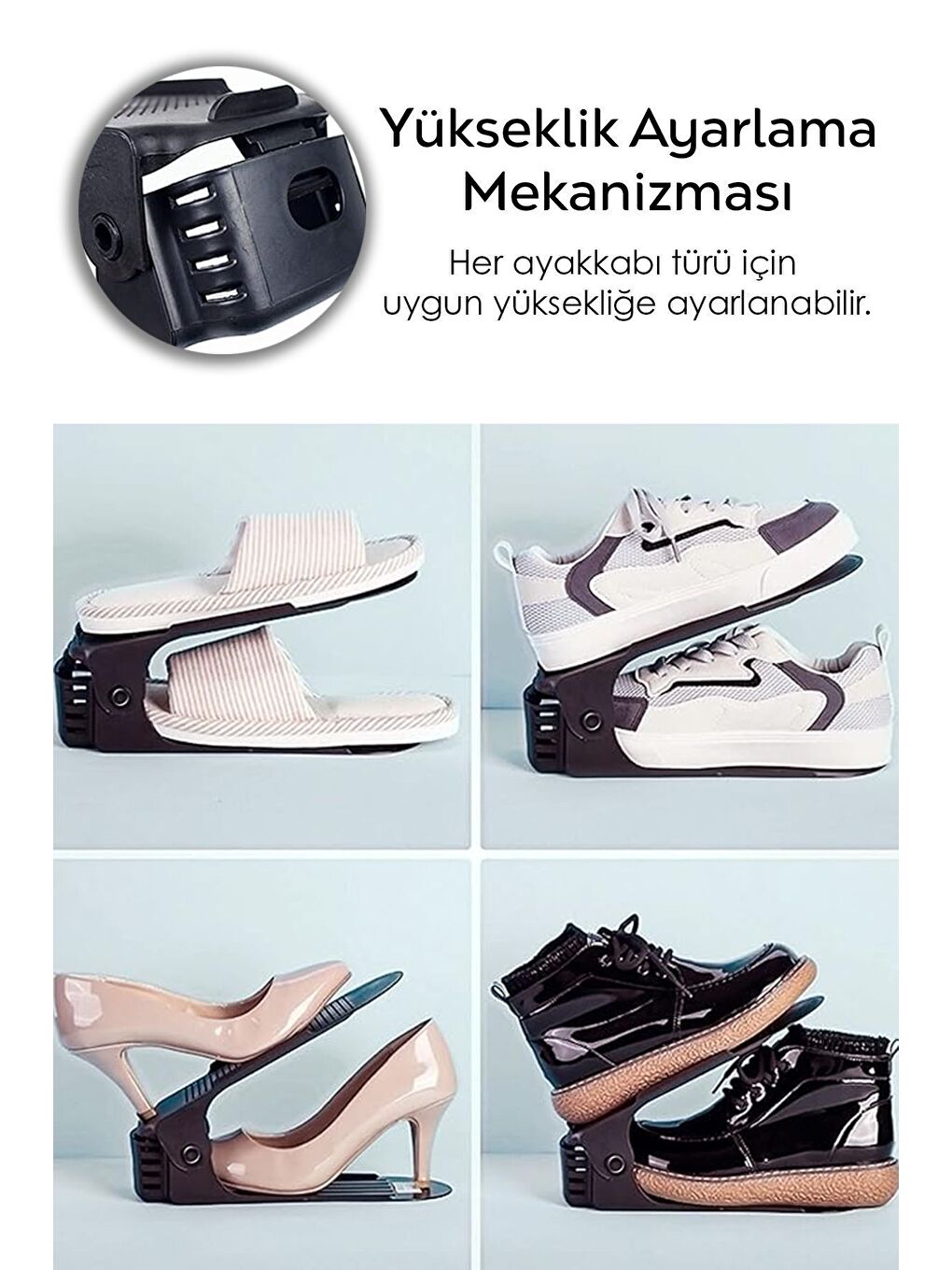 Siyah 10'lu Tekli Ayarlanabilir Ayakkabı Rampası Dolap İçi Ayakkabı Düzenleyici Organizer-2