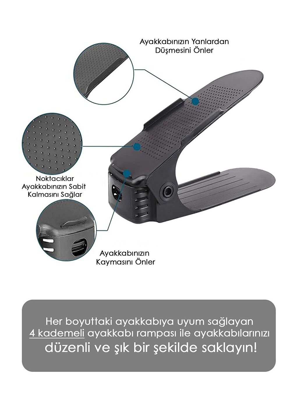Siyah 10'lu Tekli Ayarlanabilir Ayakkabı Rampası Dolap İçi Ayakkabı Düzenleyici Organizer-3