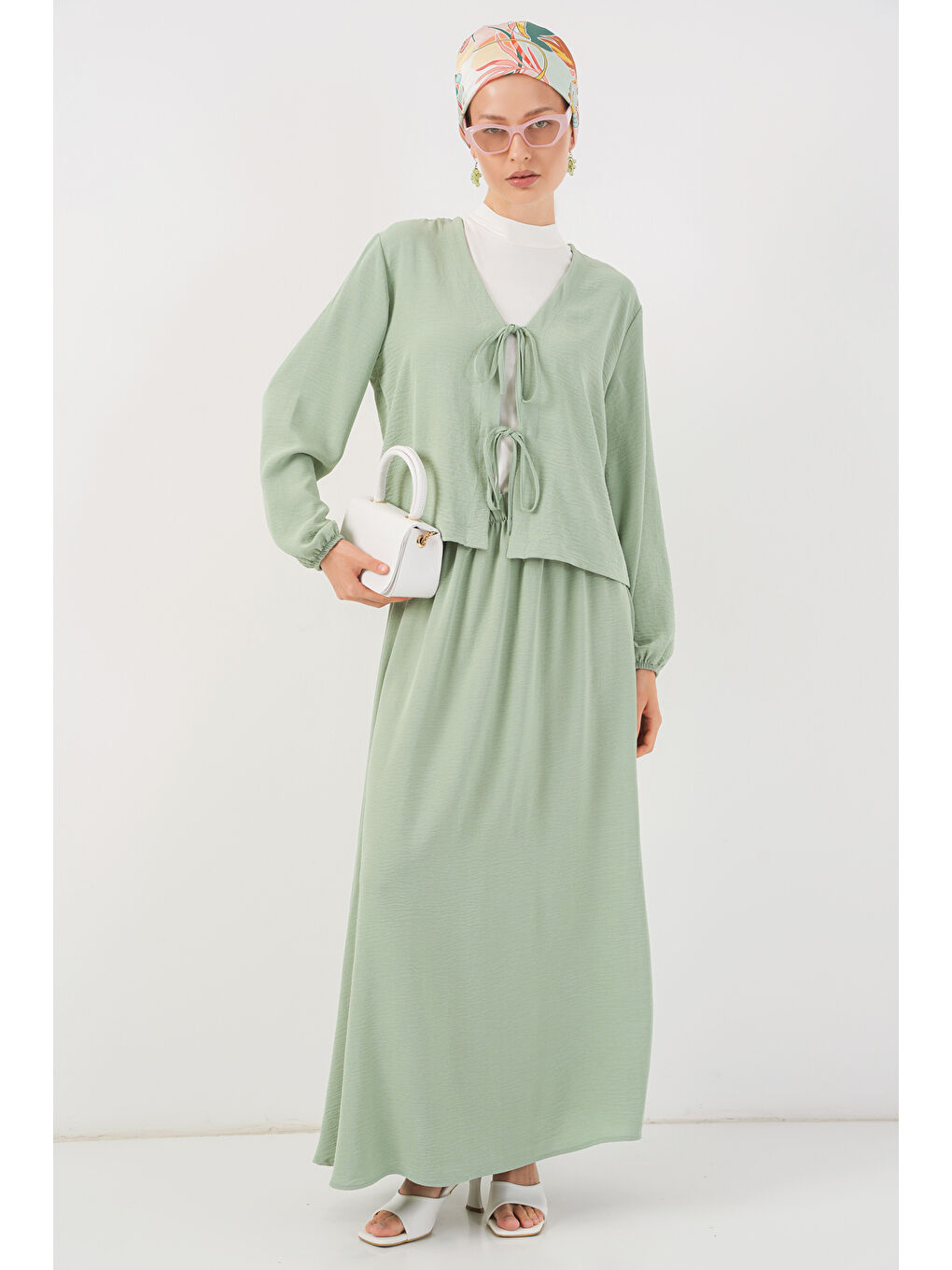 Yeşil Kadın Ayrobin Kimono Etek İkili Takım 8047 - Mint