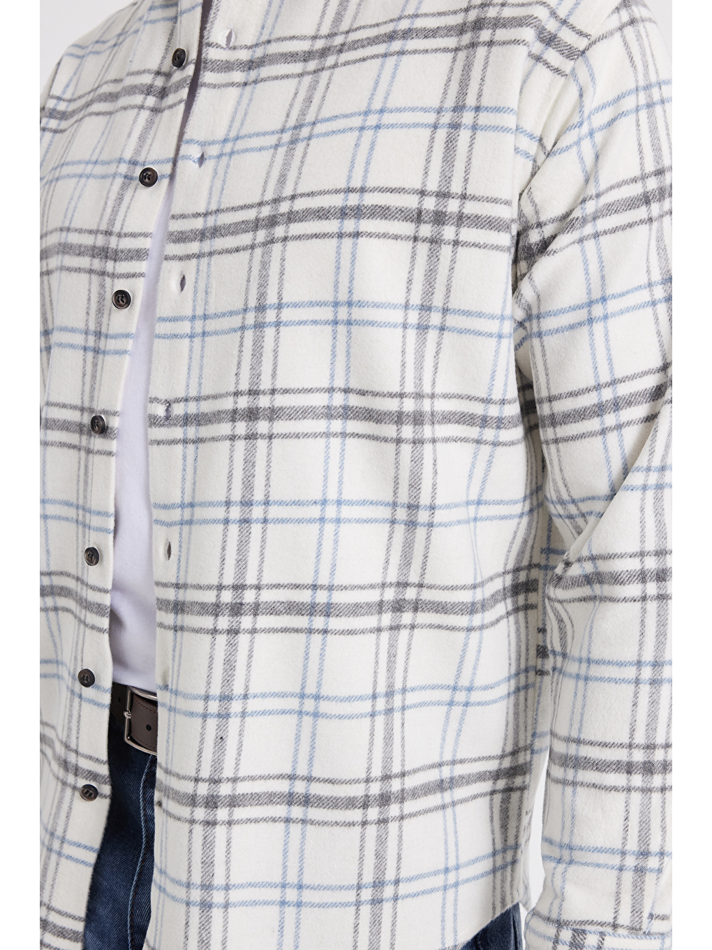 Ekru Erkek Relax Fit Rahat Kesim Kışlık Kareli Oduncu Gömlek-3