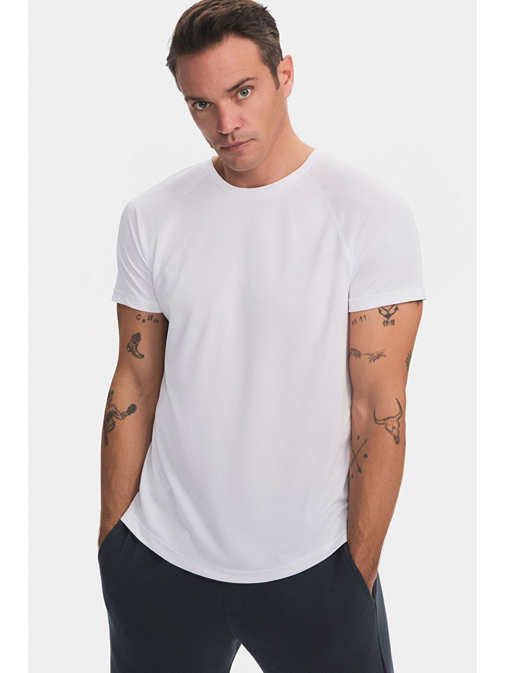 Joystar Beyaz Erkek Slim Fit Reglan Kol Sporcu Tshirt - 1