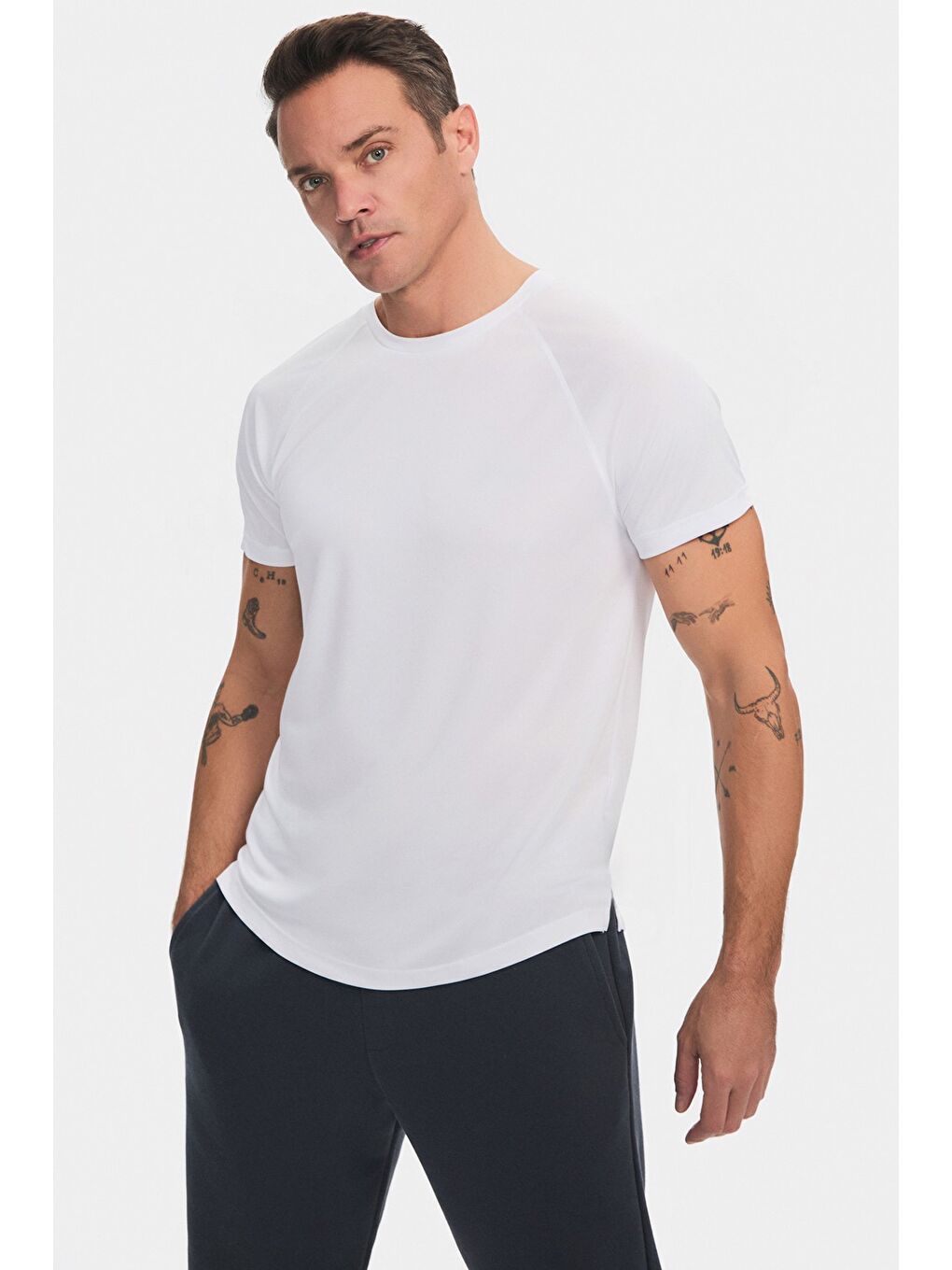 Joystar Beyaz Erkek Slim Fit Reglan Kol Sporcu Tshirt - 3