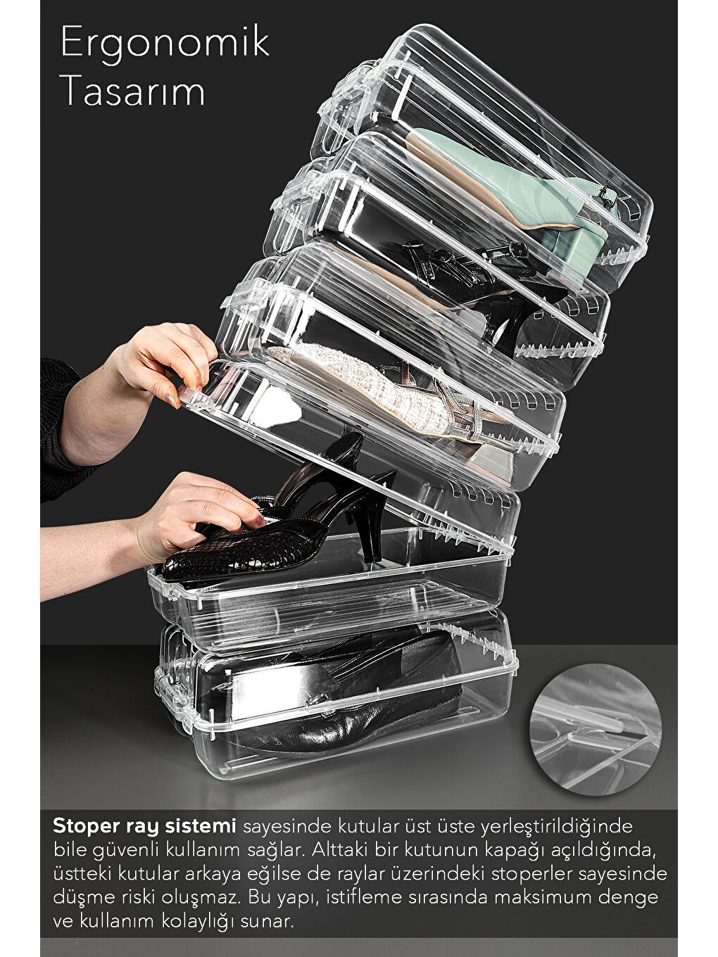 Renksiz 10 Adet Kadın Ayakkabı Kutusu Şeffaf Ayakkabı Düzenleyici Saklama Kutusu Organizer Seyahat Kutusu-2