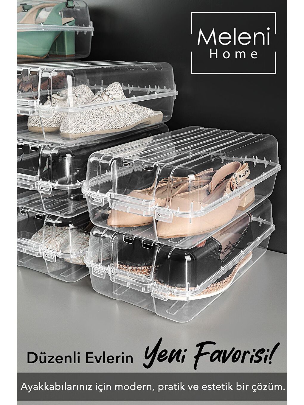 Renksiz 10 Adet Kadın Ayakkabı Kutusu Şeffaf Ayakkabı Düzenleyici Saklama Kutusu Organizer Seyahat Kutusu-5