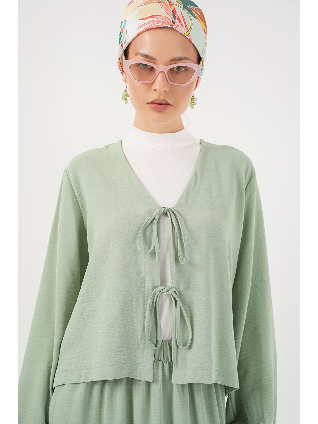 Yeşil Kadın Ayrobin Kimono Etek İkili Takım 8047 - Mint-1