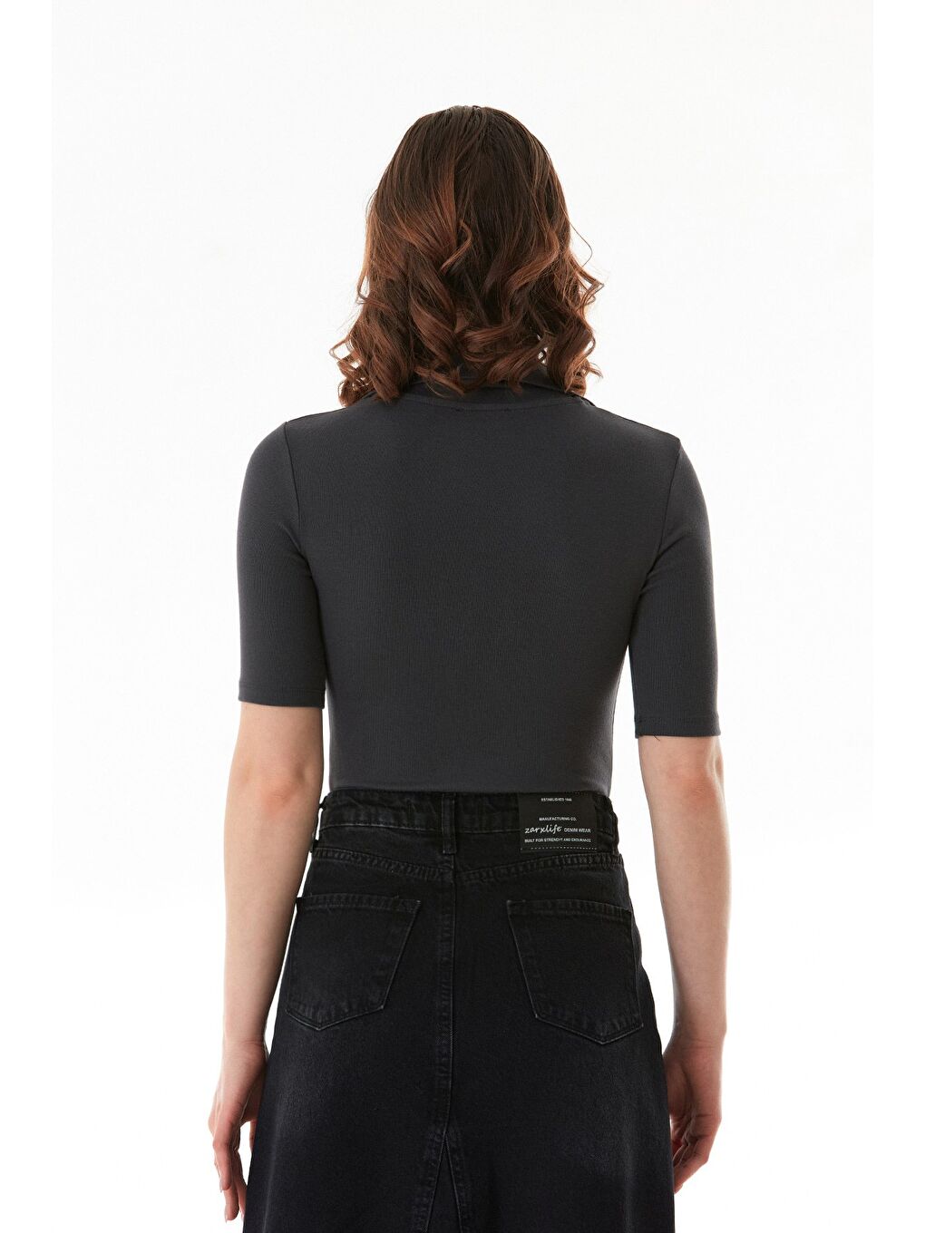 Antrasit Basic Polo Yaka Çıtçıtlı Elastanlı Modal Body-4