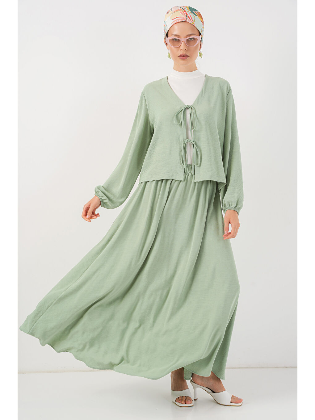 Yeşil Kadın Ayrobin Kimono Etek İkili Takım 8047 - Mint-2