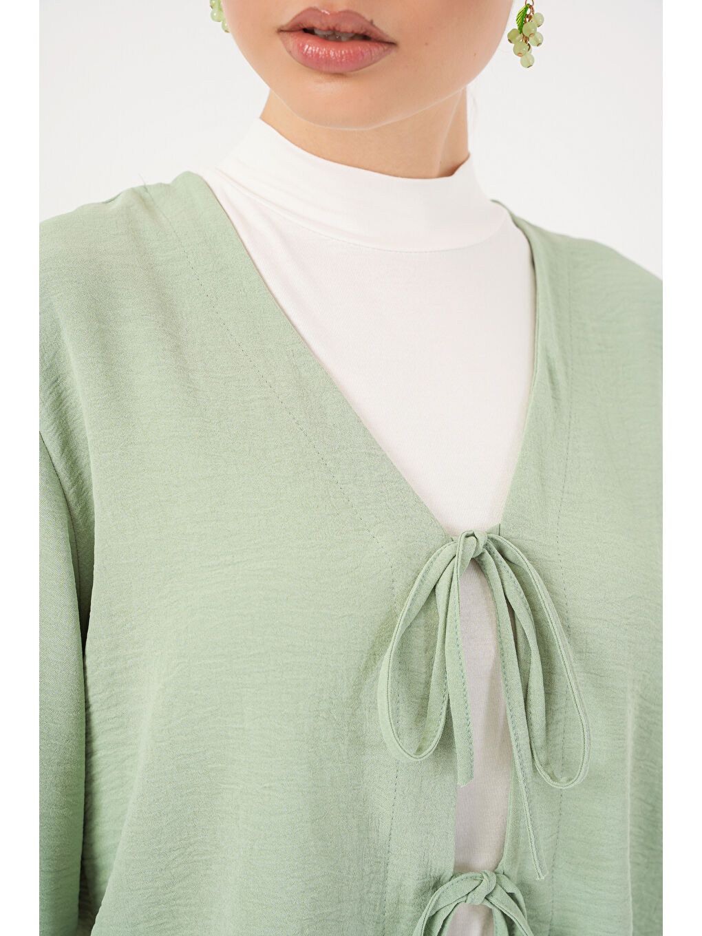 Yeşil Kadın Ayrobin Kimono Etek İkili Takım 8047 - Mint-3