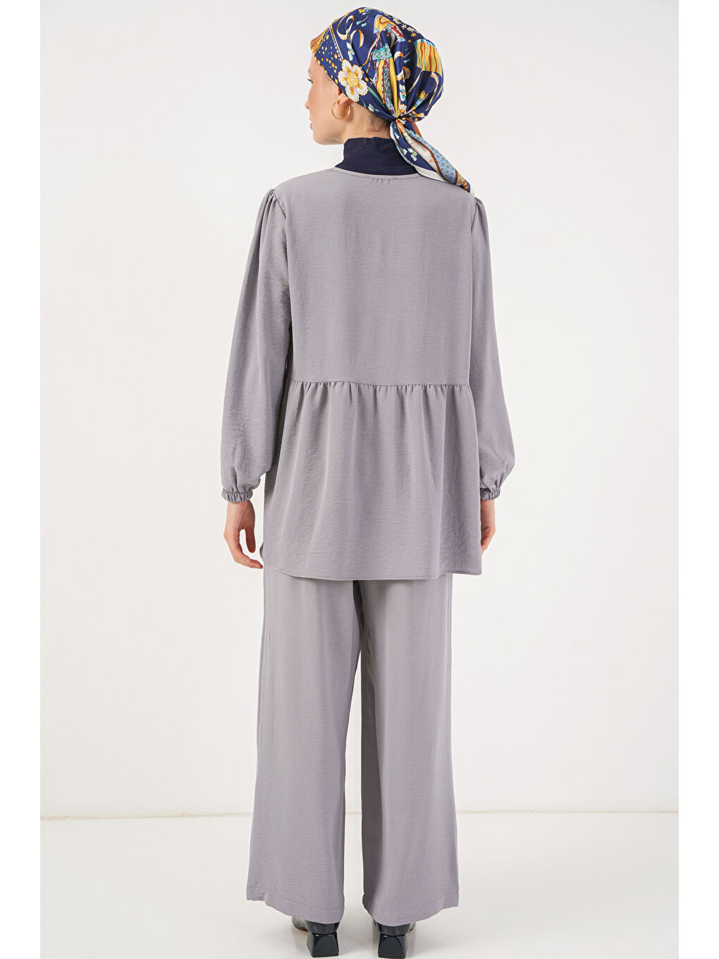 Kadın Önü Bağcıklı Tunik Pantolon İkili Takım 6744 - Gri-5