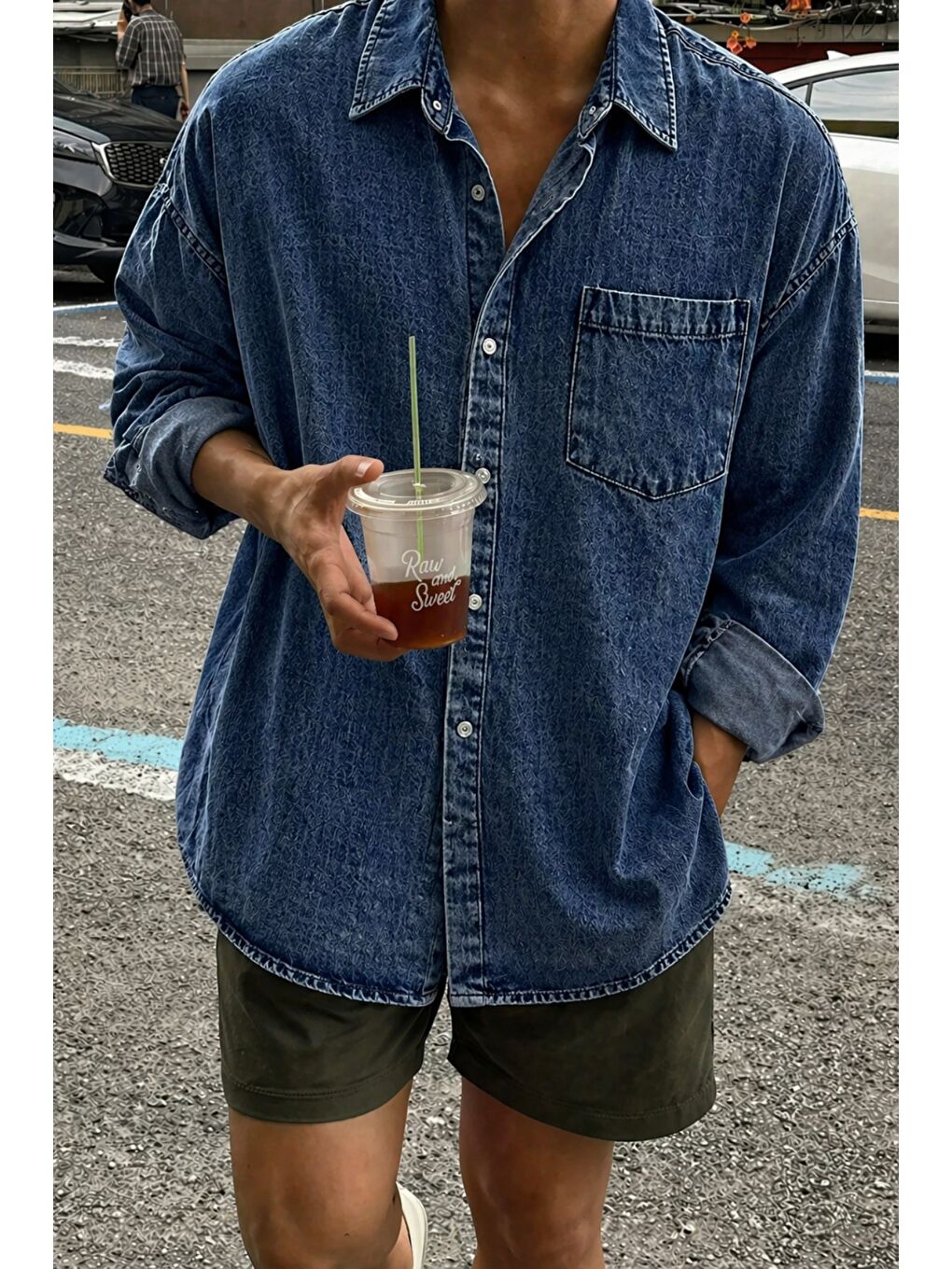 Lacivert Oversize Jean Gömlek