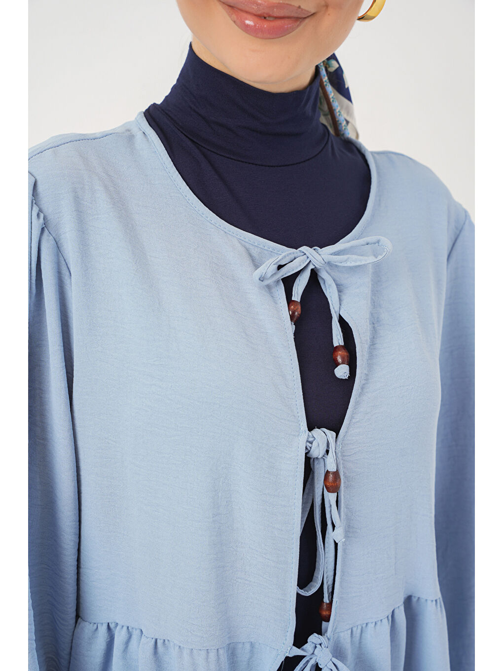 Kadın Önü Bağcıklı Tunik Pantolon İkili Takım 6744 - Mavi-3