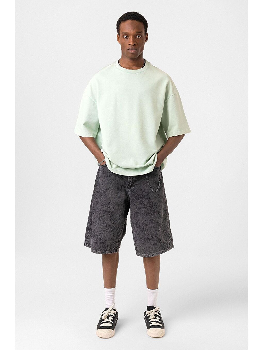 Yeşil Yıkamalı Oversize Tişört Mint