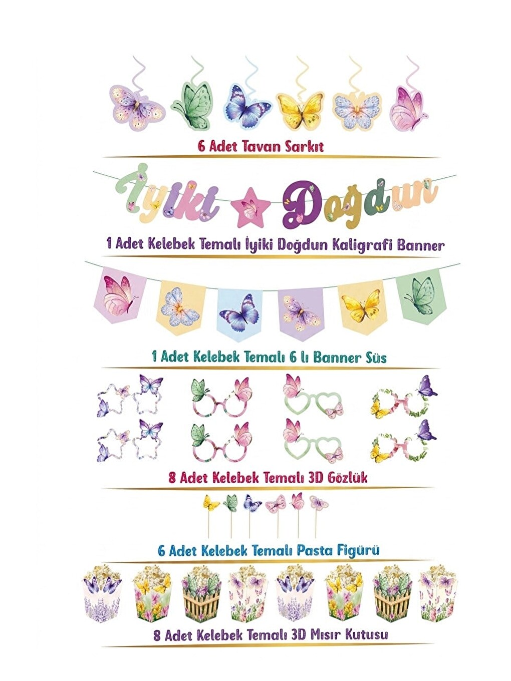 Pembe Kelebek Temalı Doğum Günü Parti Seti – İyi Ki Doğdun Parti Dekorasyon Paketi-1