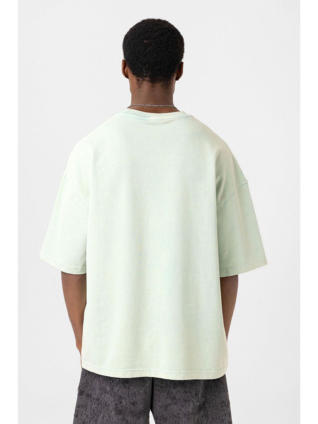 Yeşil Yıkamalı Oversize Tişört Mint-4