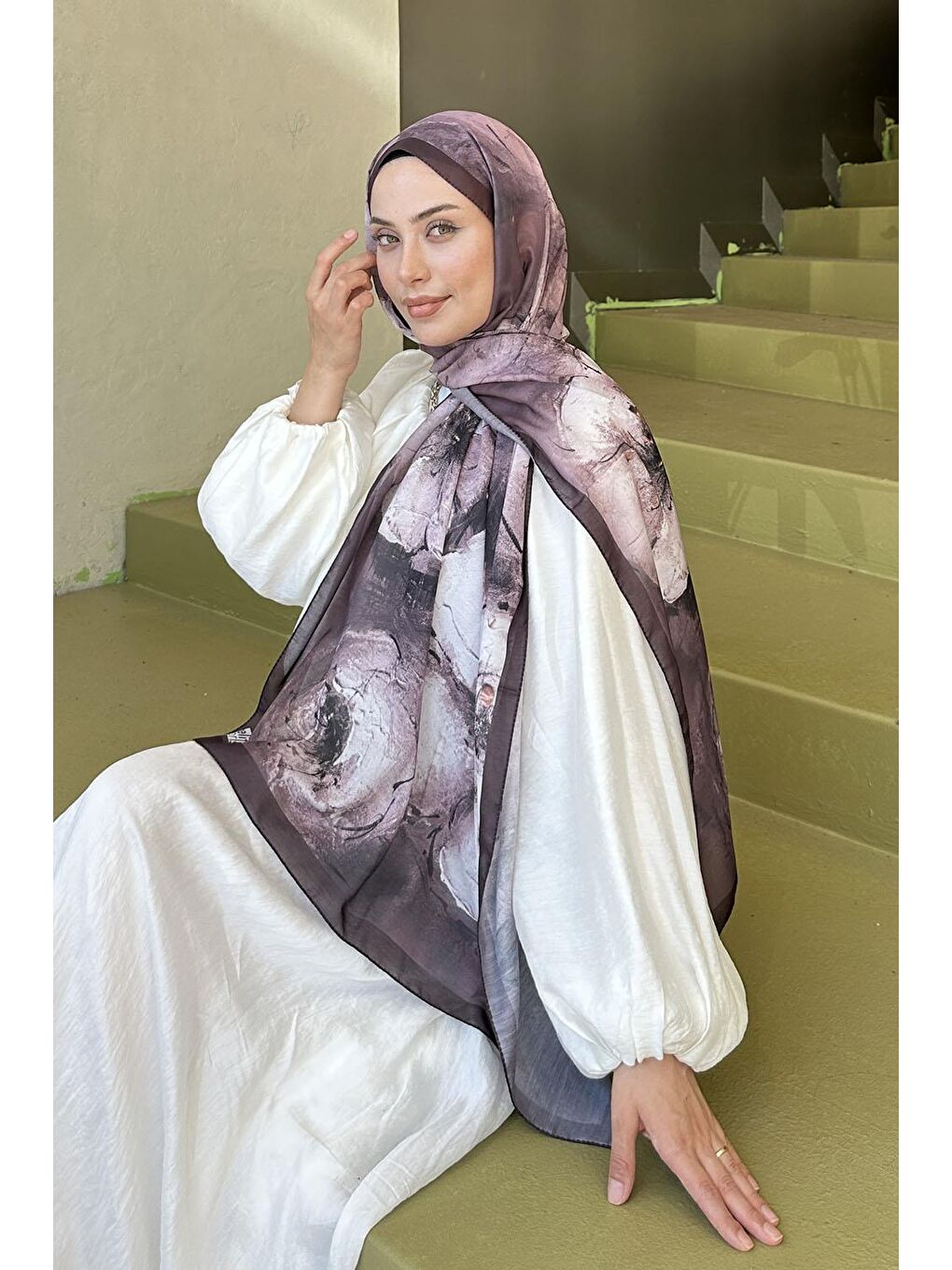 Bohem Çiçek Desen Soft Şal Acı Kahverengi-1