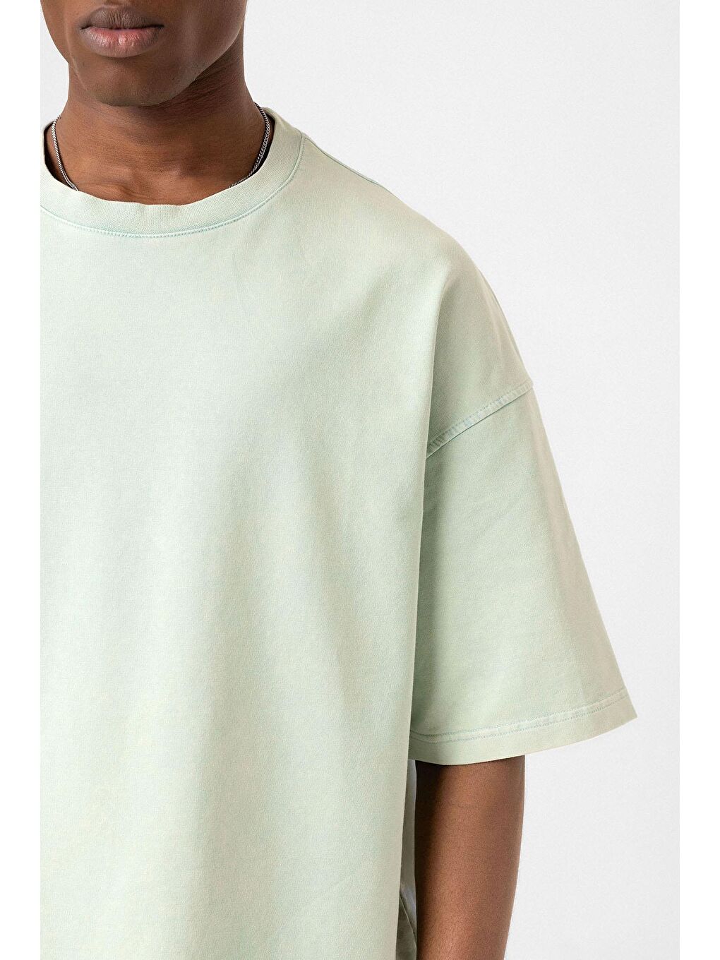 Yeşil Yıkamalı Oversize Tişört Mint-5