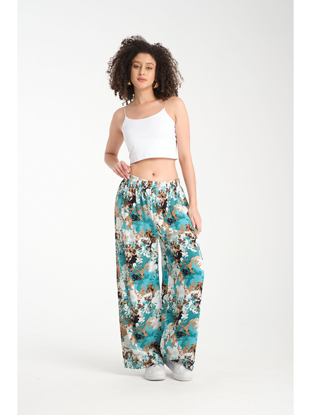 Mavi Kadın Desenli Dökümlü Viskon Pantolon 1061-1