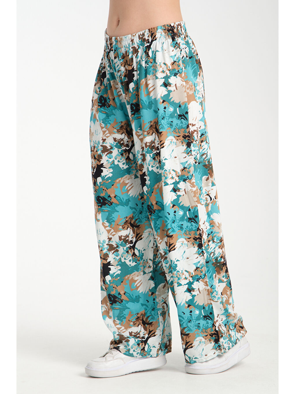 Mavi Kadın Desenli Dökümlü Viskon Pantolon 1061-2