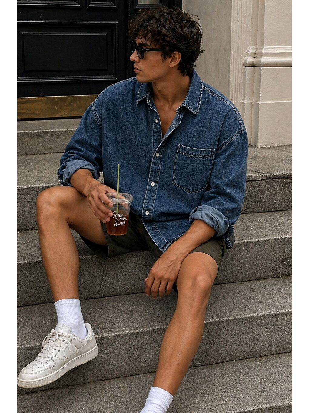 Lacivert Oversize Jean Gömlek-1