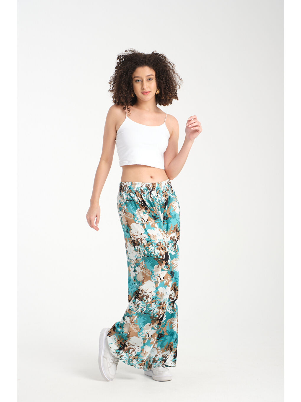 Mavi Kadın Desenli Dökümlü Viskon Pantolon 1061-4