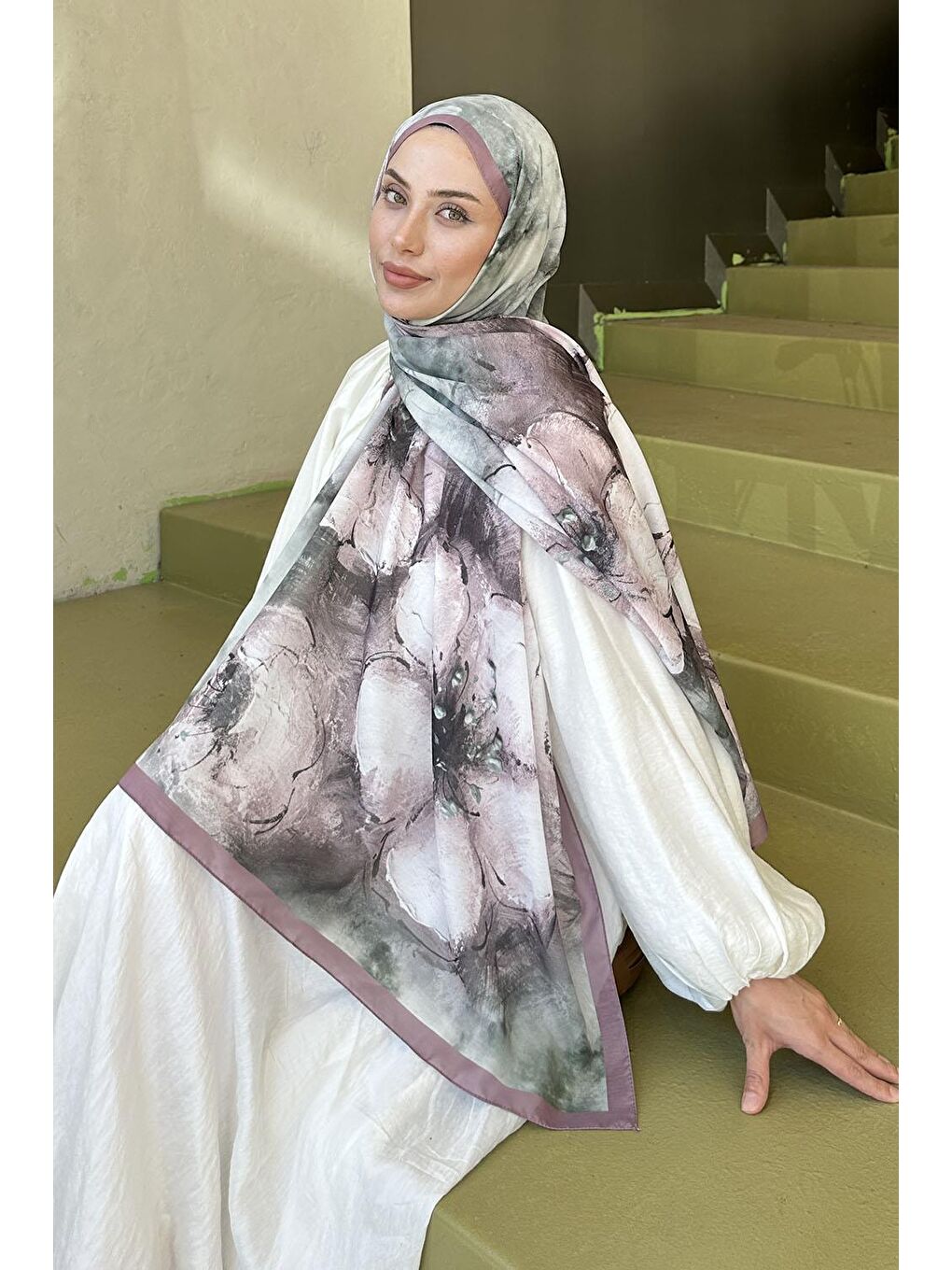 Pembe Bohem Çiçek Desen Soft Şal Gül-1