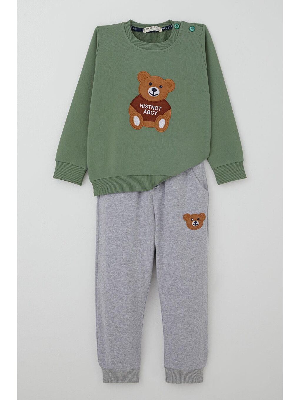 Erkek Bebek Eşofman Takımı Sevimli Ayıcık Nakış Detaylı Mint Yeşili (9 Ay-3 Yaş)