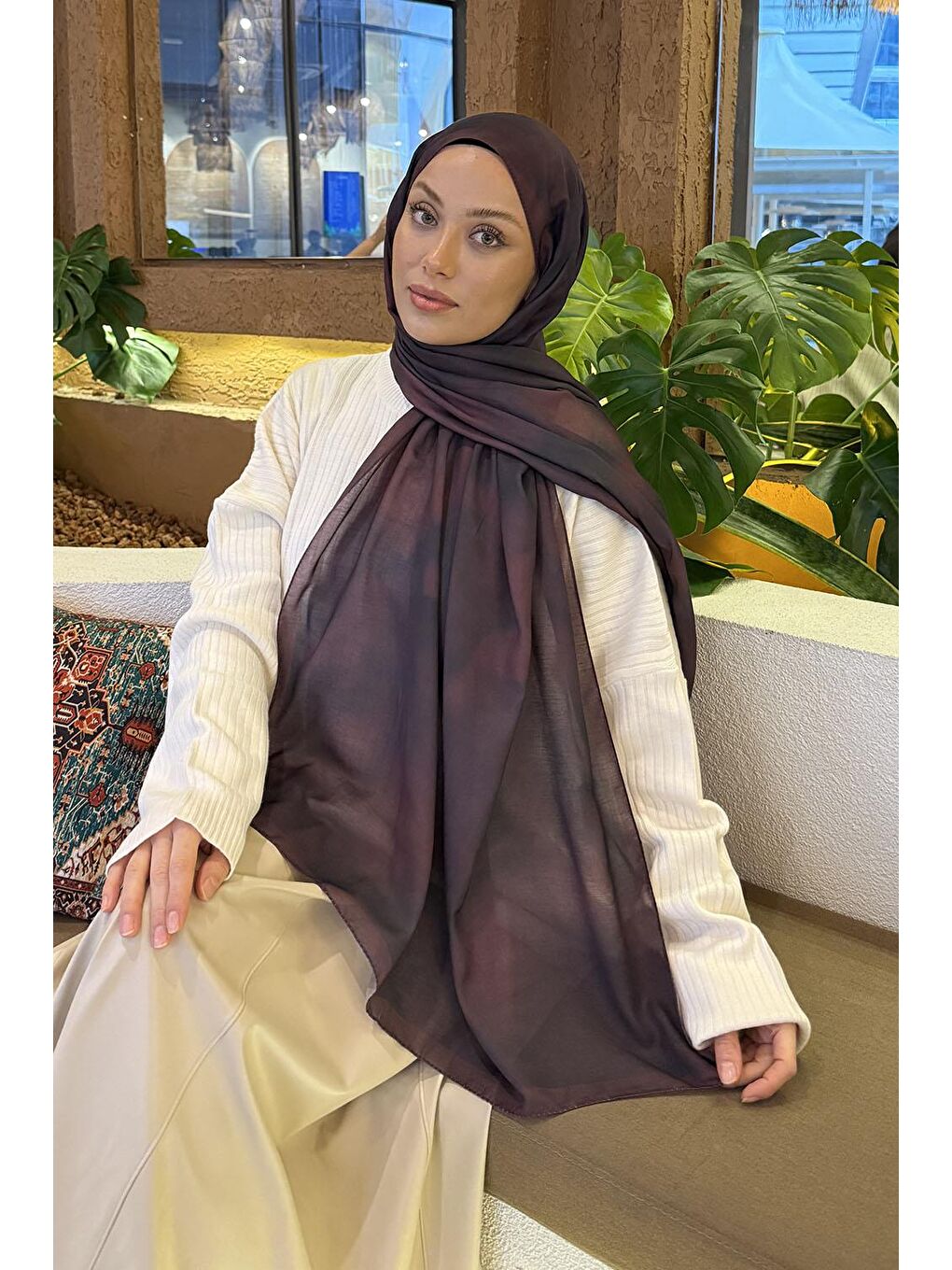 Batik Desen Soft Şal Acı Kahverengi