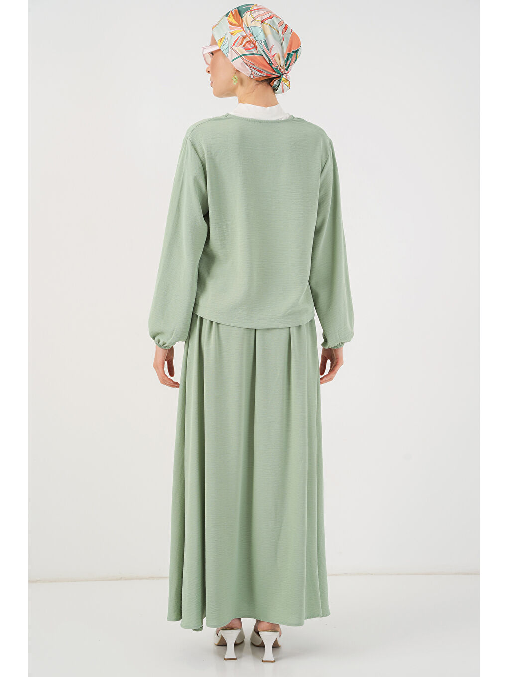 Yeşil Kadın Ayrobin Kimono Etek İkili Takım 8047 - Mint-5